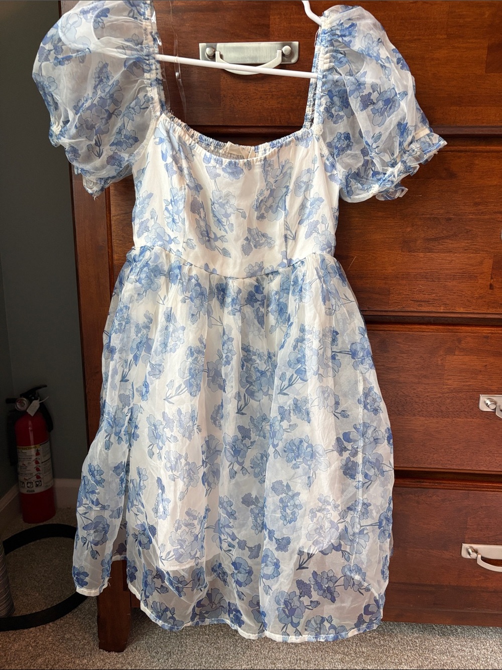 Blue Floral Puff-Sleeve Women’s Dress